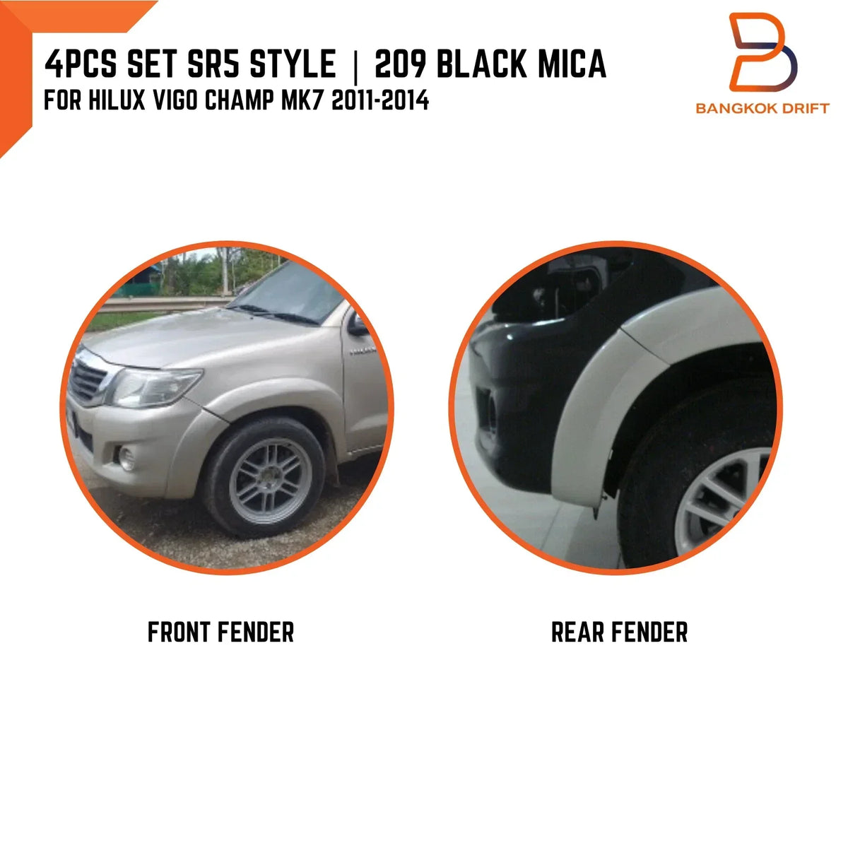 Fender Flares Black Front Set for Toyota Hilux Ute 2011-2014