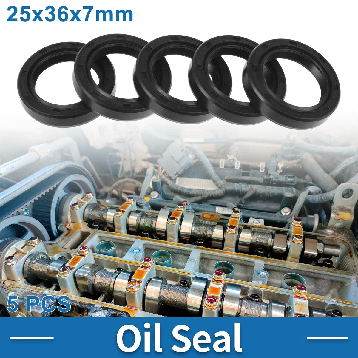 Set of 5 Oil Seal Rotary Shaft Seal Nitrile Rubber 25x36x7mm