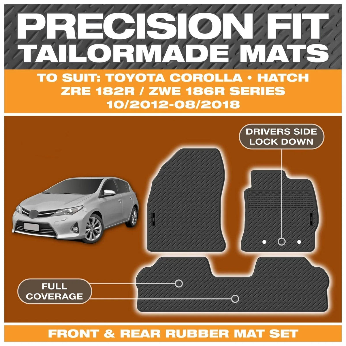 Set of Custom Fit Rubber Floor Mats for 2012-2018 Toyota Corolla