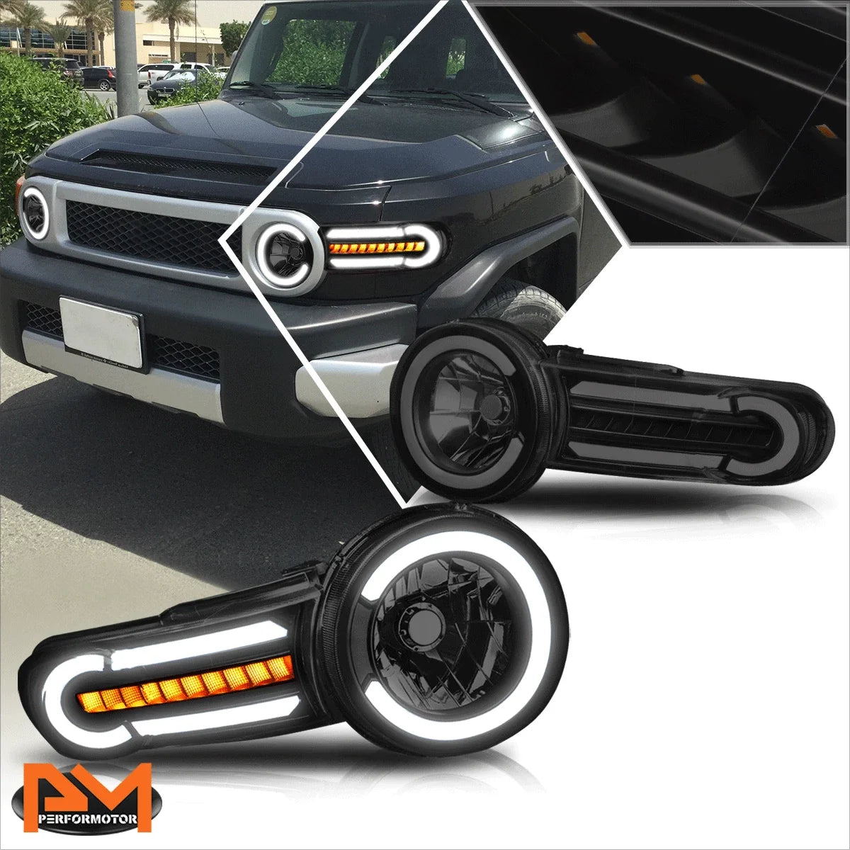 LED DRL Headlight with Chasing Turn Signal Lamp for FJ Cruiser 2007–2014