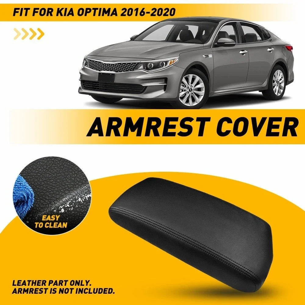 Leather Black Center Console Lid Armrest Cover for Kia Optima (2016–2020)