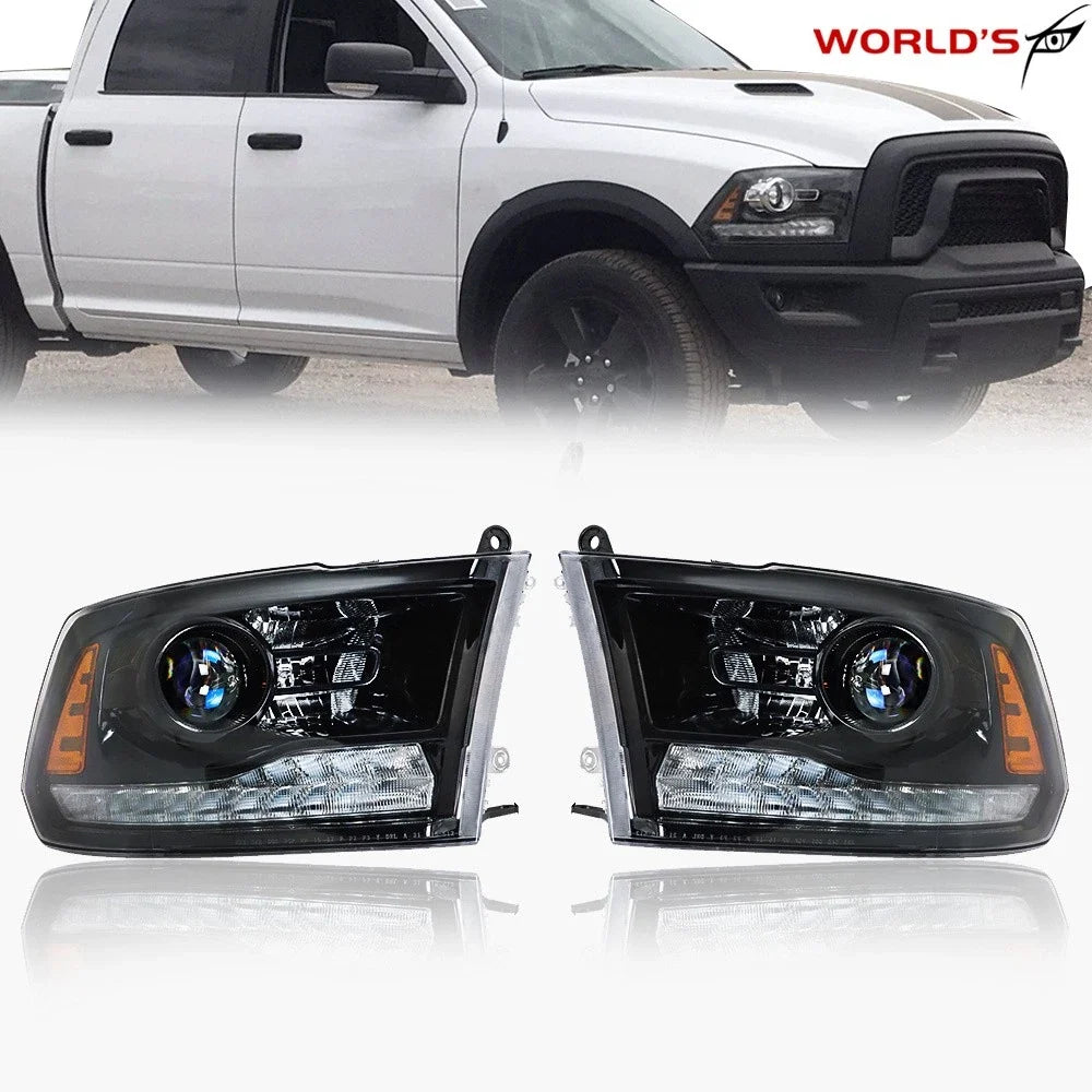Black Projector Headlights with LED DRL for Dodge Ram 1500 2500 3500 (2013–2018)