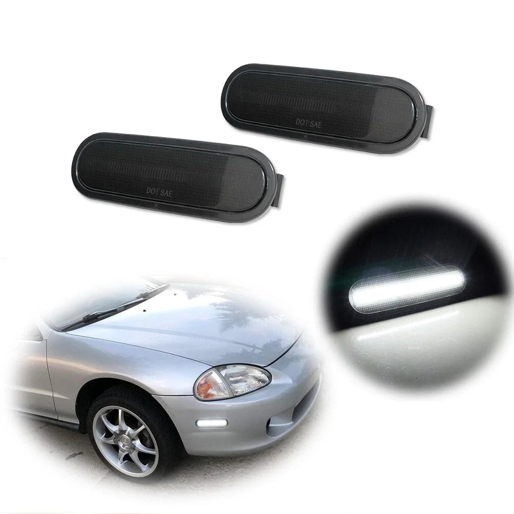 Smoked White LED Front Bumper Side Marker Lights for Honda Del Sol (1993–1997)