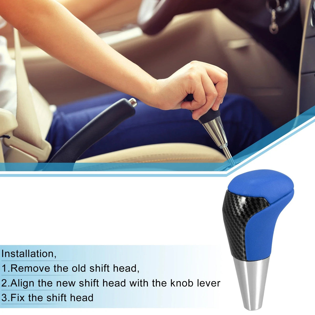 Gear Shift Knob for Toyota (Unpunched, Carbon Fiber Pattern, Blue)