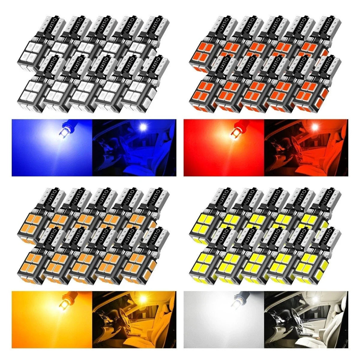 Interior Dome Map License Plate Light Bulbs - 2X T10 LED White/Red/Amber/Blue