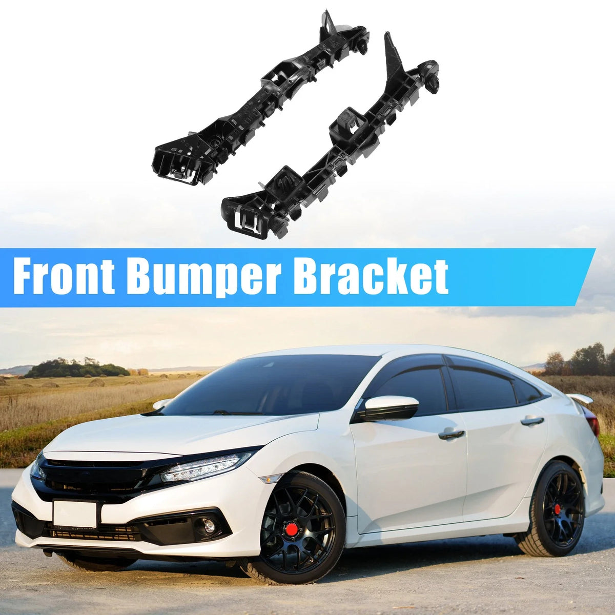 Pair of Front Bumper Bracket 71193-T5A-000 for Honda Fit (2015) Plastic Black