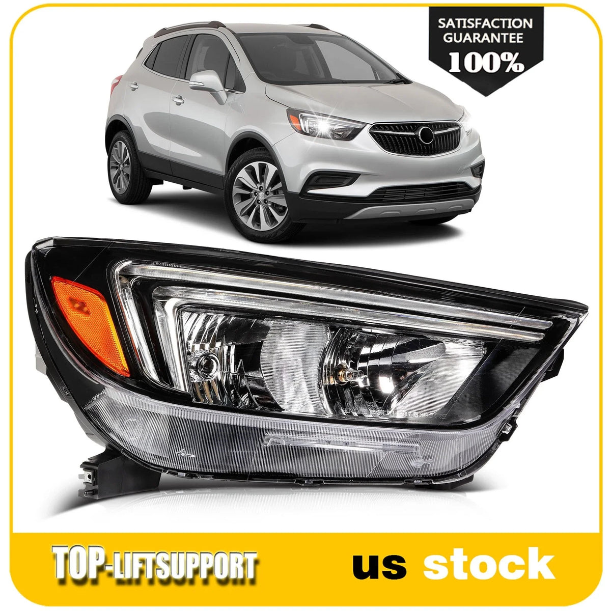 Right Side Black Headlight with Bulbs for Buick Encore (2017–2022)