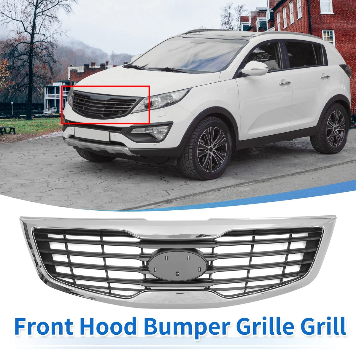 Front Hood Bumper Grille for Kia Sportage (2012) No.863503W000 Silver Tone