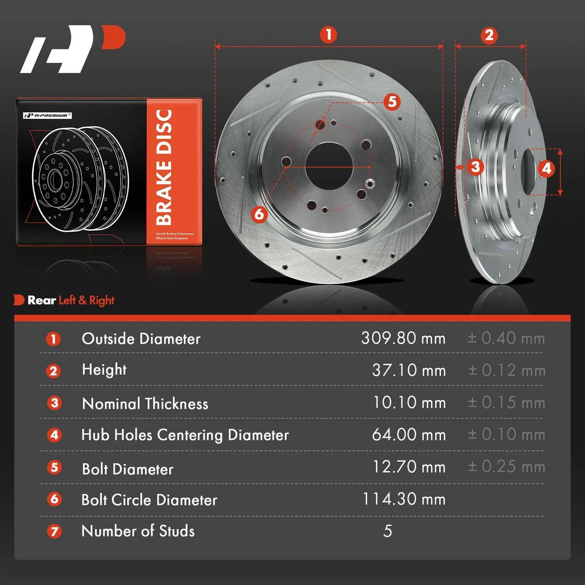 Performance Drilled Brake Rotors for Honda CR-V 2017-2023 & Acura TLX 2015-2020