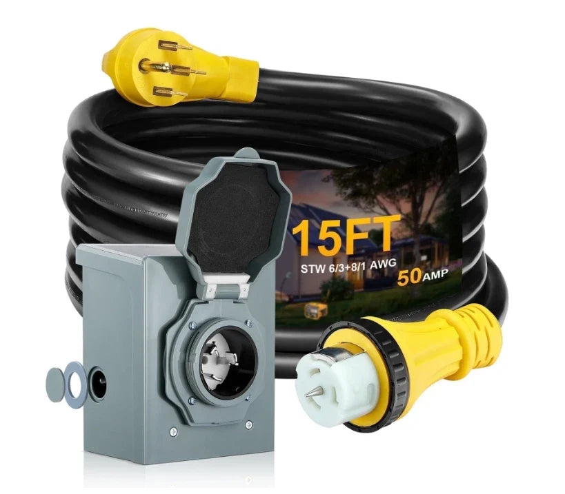 Generator Inlet Box with 15FT 50A RV Extension Cord