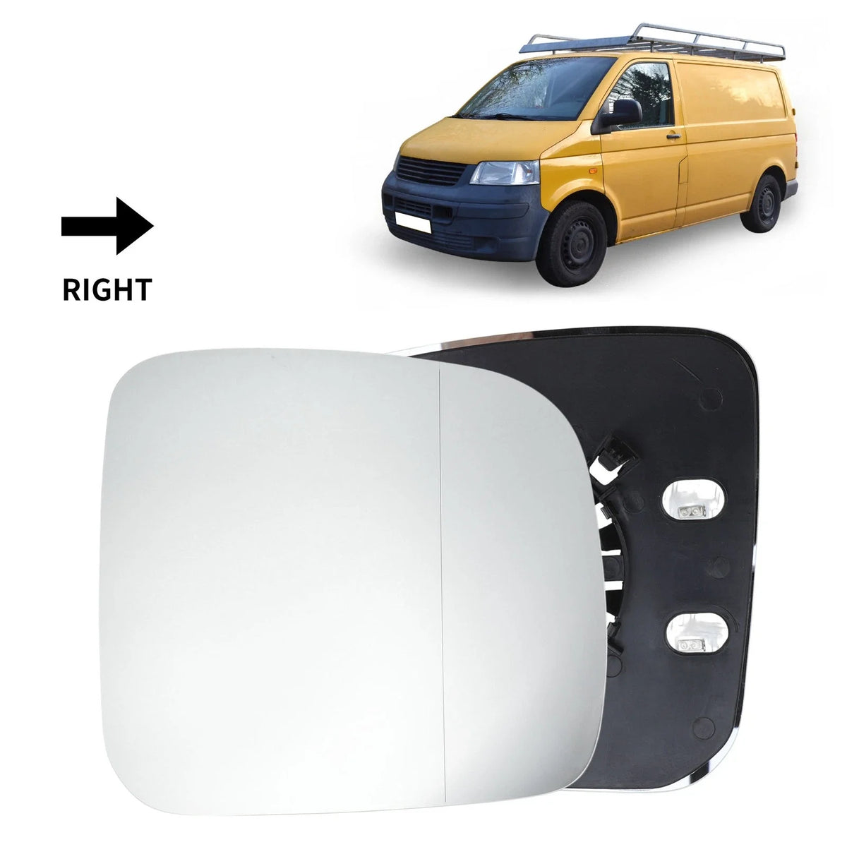Right Side Wing Door Mirror Glass for VW Transporter T5, Caddy (2004–2015) No. 7E0853522