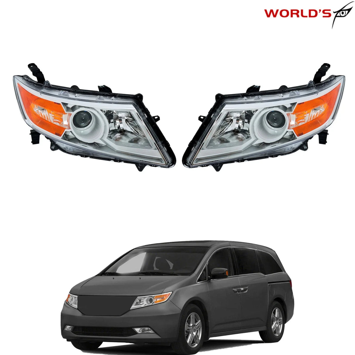 Set of 2 Halogen Front Headlights for Honda Odyssey (2011–2017) Chrome Amber