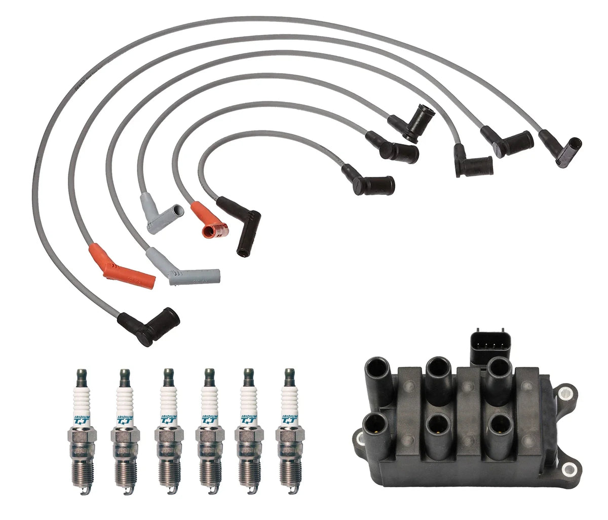 Set of 6 Denso Ignition Coil Wire & Iridium TT Spark Plugs for Ford Mazda 3.0L V6