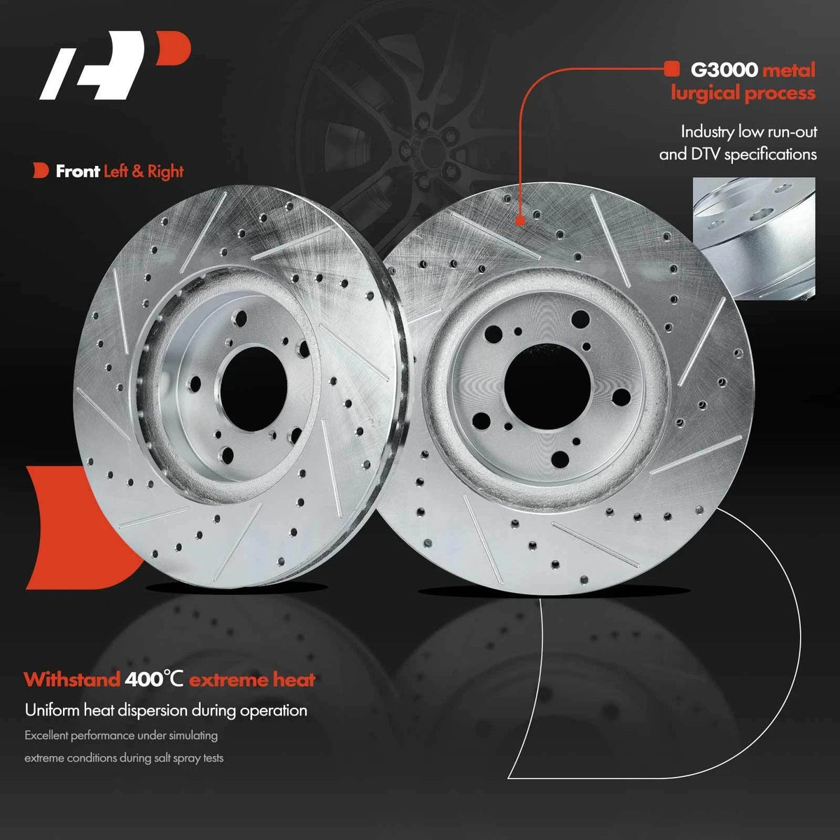 Front Brake Rotors (Drilled) with Ceramic Pads for Honda Ridgeline 06-11