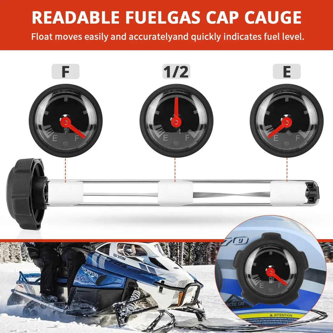 Fuel Tank Gas Cap with Gauge - Fits Arctic Cat Snowmobile Bearcat/Jag/Panther