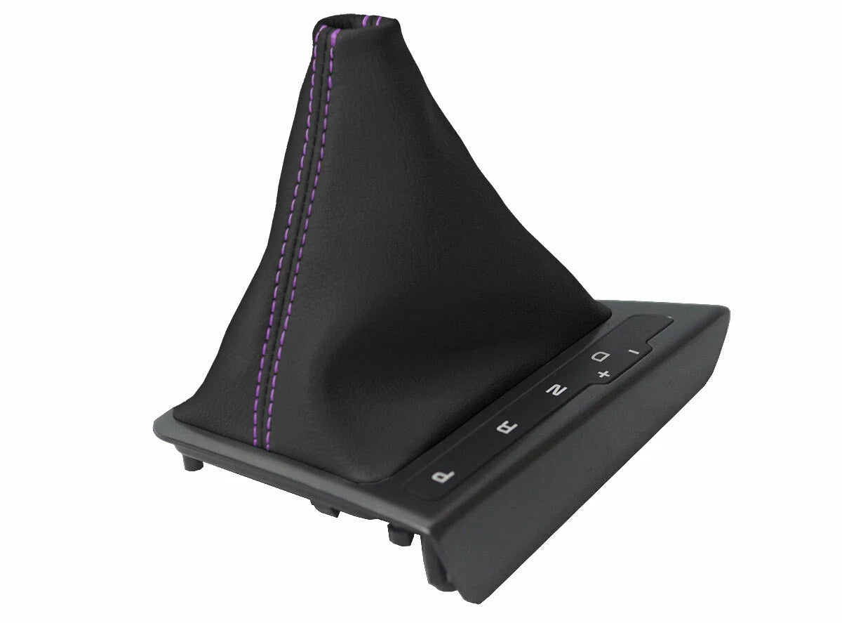 Leather Automatic Shift Boot Cover for Kia Optima (2011–2015) Black Purple Stitch