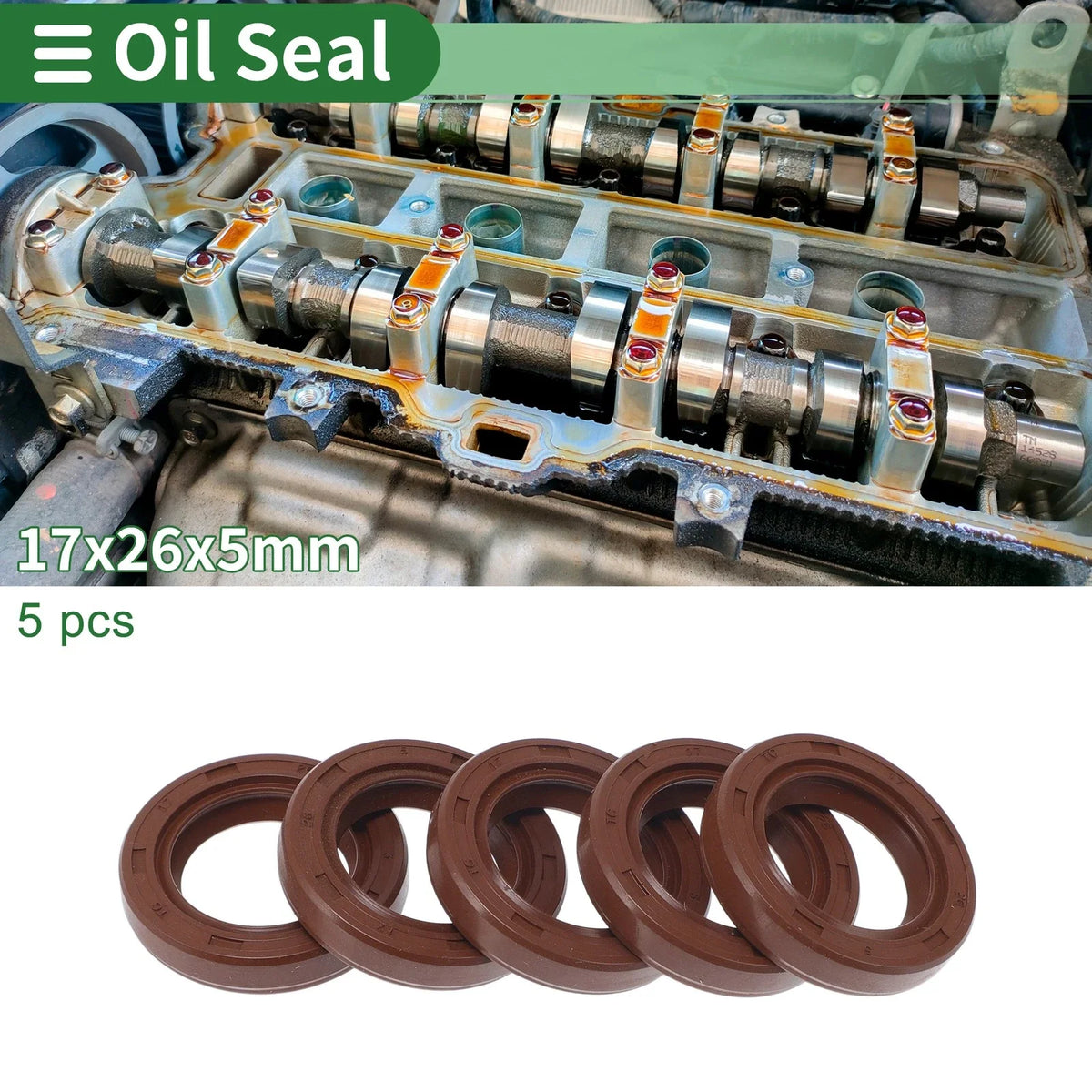 Set of 5 Oil Seal Rotary Shaft Seal FKM Rubber 17x26x5mm