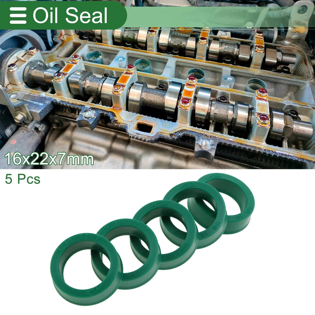 Set of 5 Oil Seal Rotary Shaft Seal 16x22x7mm High Pressure Green