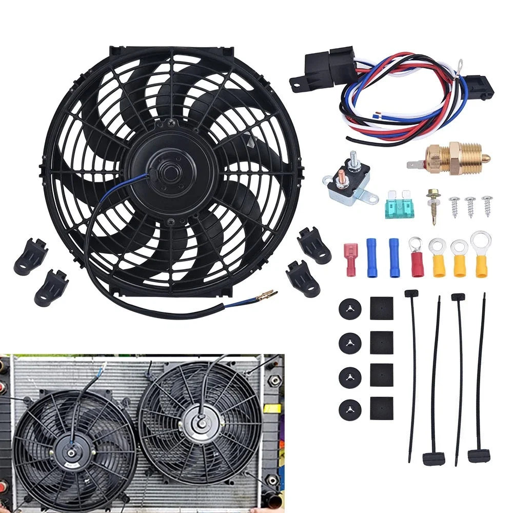 14" Slim Push Pull Radiator Cooling Fan with Thermostat Kit for Universal Fit