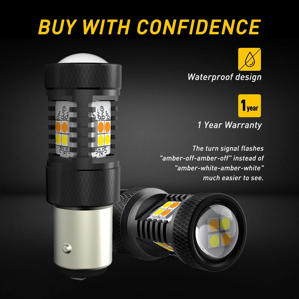 2X 1157 LED Turn Signal Light Bulbs for AUXITO (6000K White/Amber)