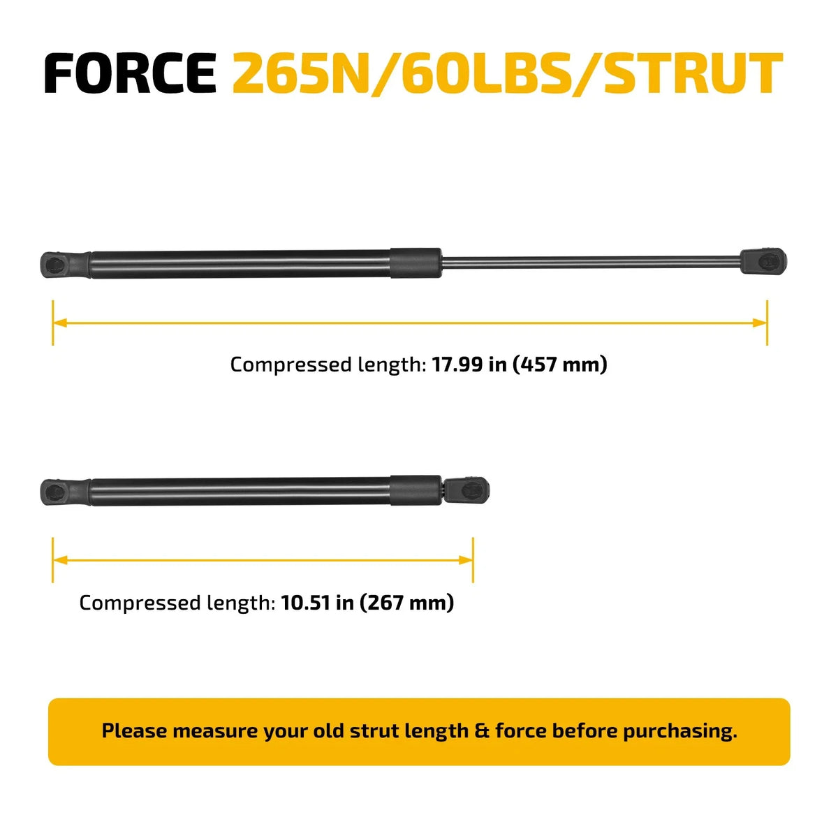 2X Gas Struts 18.00 Inch 60lbs 265N for Leer Camper Shell (SE180P60)