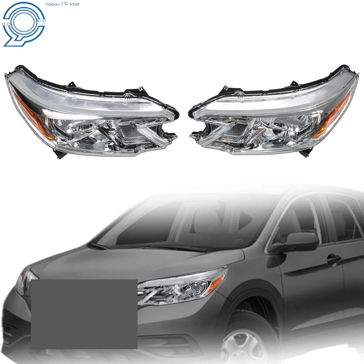 Headlight Pair for Honda CR-V (2012-2014) - Halogen with Chrome Housing