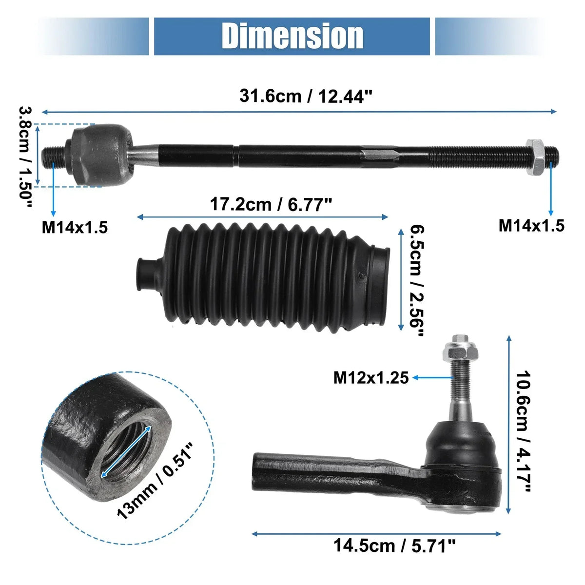 Suspension Tie Rod End Links - 6 Pcs for 2008-2020 Dodge Caravan