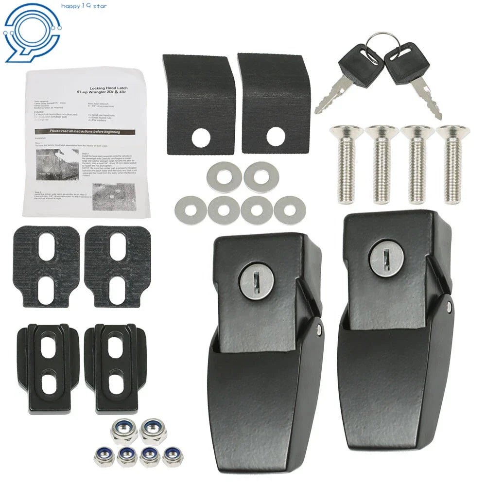 Hood Lock Latches Kit for JK JKU JL JLU JT Jeep Wrangler (2007-2023)
