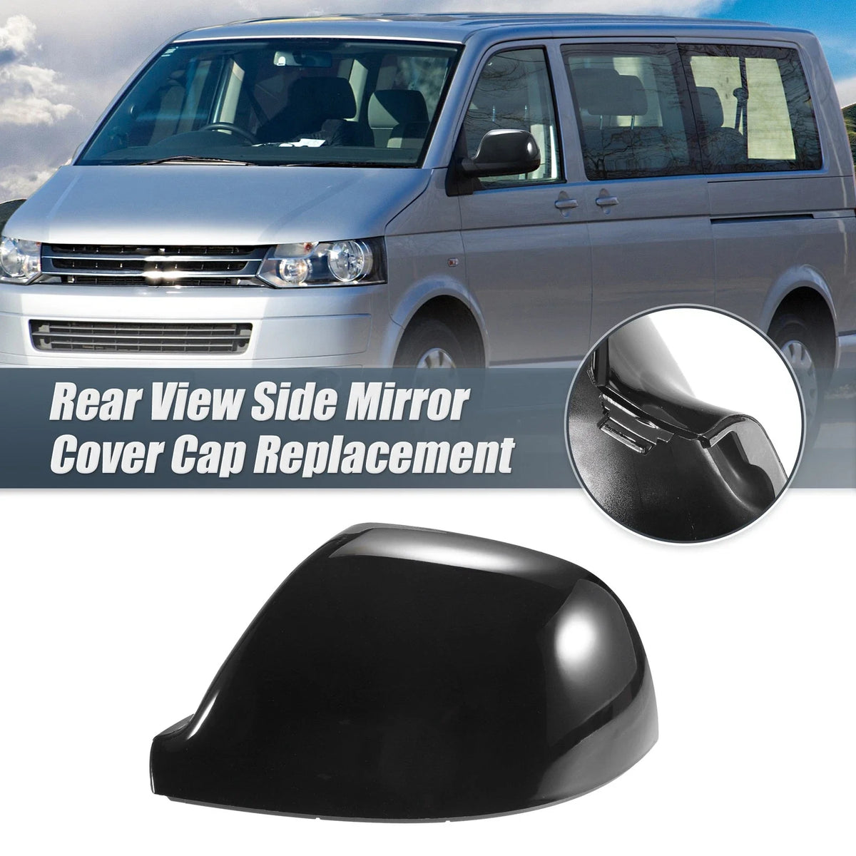 Left Side Mirror Cover Caps Gloss Black for Volkswagen Transporter T5 T6 (2003–2019) 724117665975