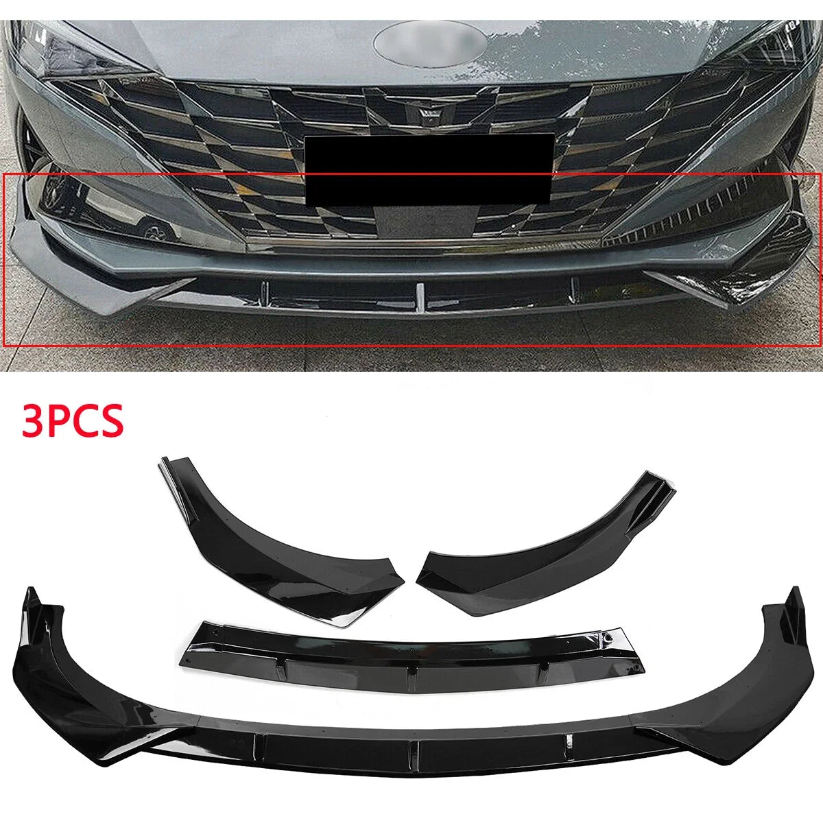 Gloss Black Front Bumper Lip Spoiler Body Kit for Hyundai Elantra (2021–2022)