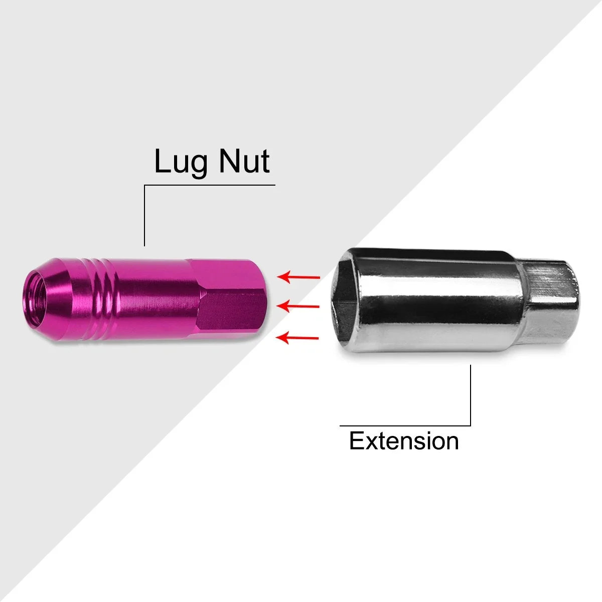 20Pc M12X1.25 Pink JDM Open End Conical Hex Wheel Lug Nuts + Extension 20mm