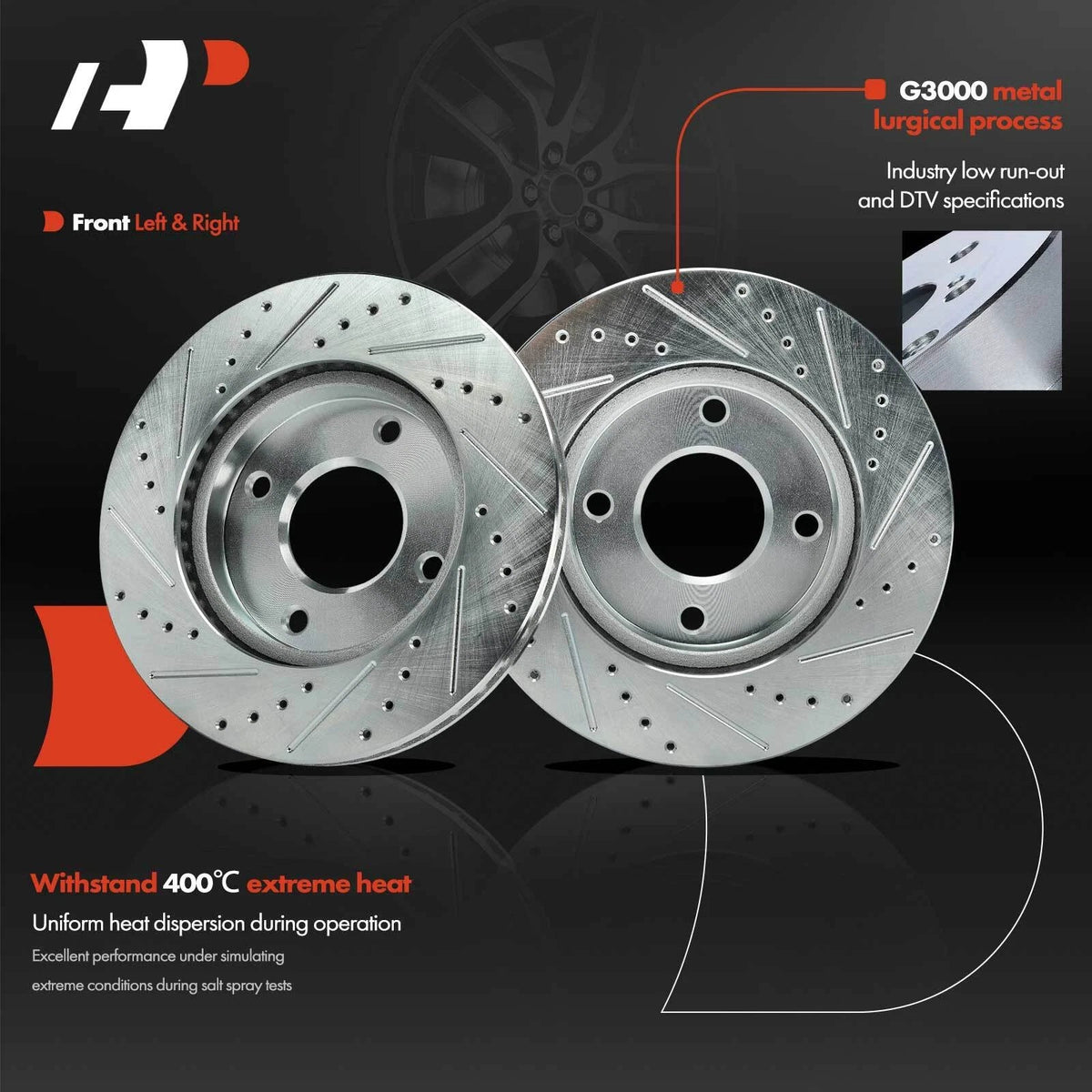 Front Brake Rotors (Drilled) with Ceramic Pads for Nissan Versa 2009-2011