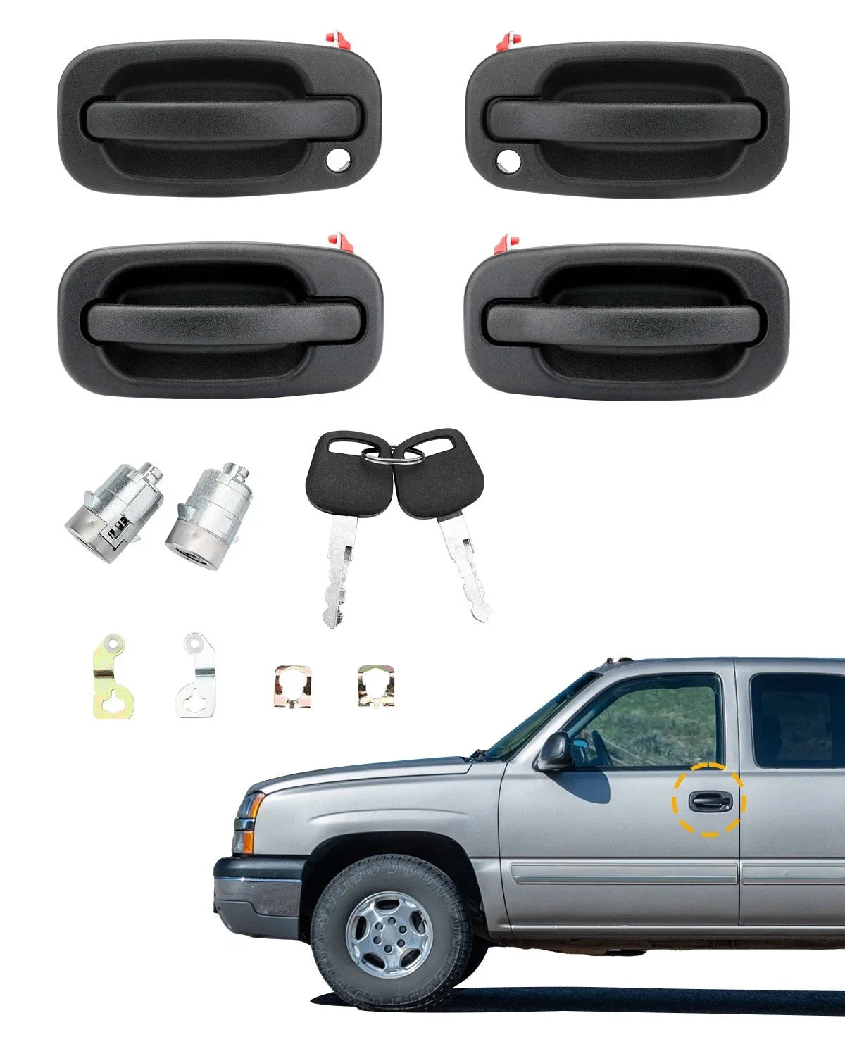 4X Door Handle Set with Key & Lock Cylinders for 1999-2007 Chevy GMC Cadillac