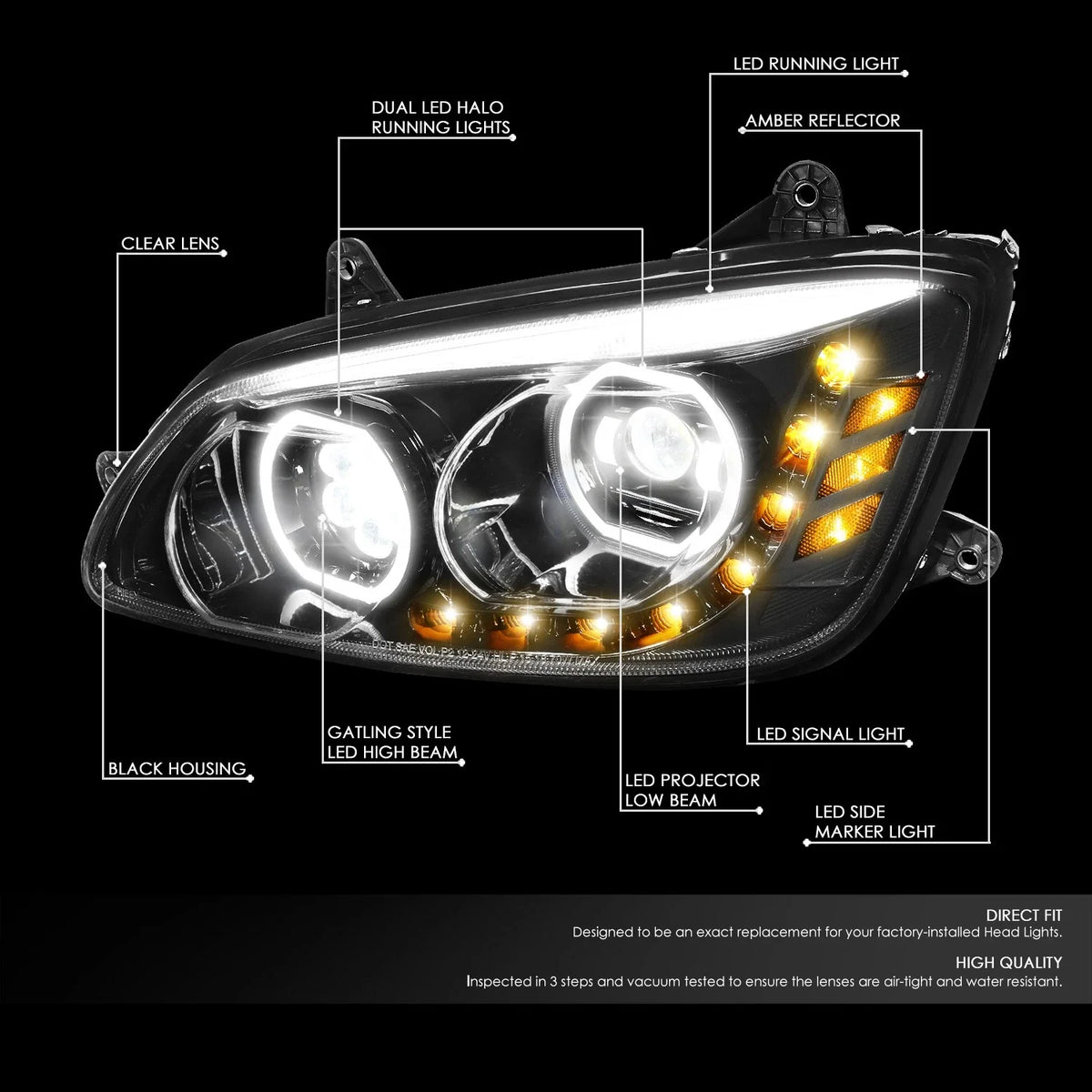 LED DRL Projector Headlights for Kenworth T170 T270 T370 T660 T700 (2008–2019)