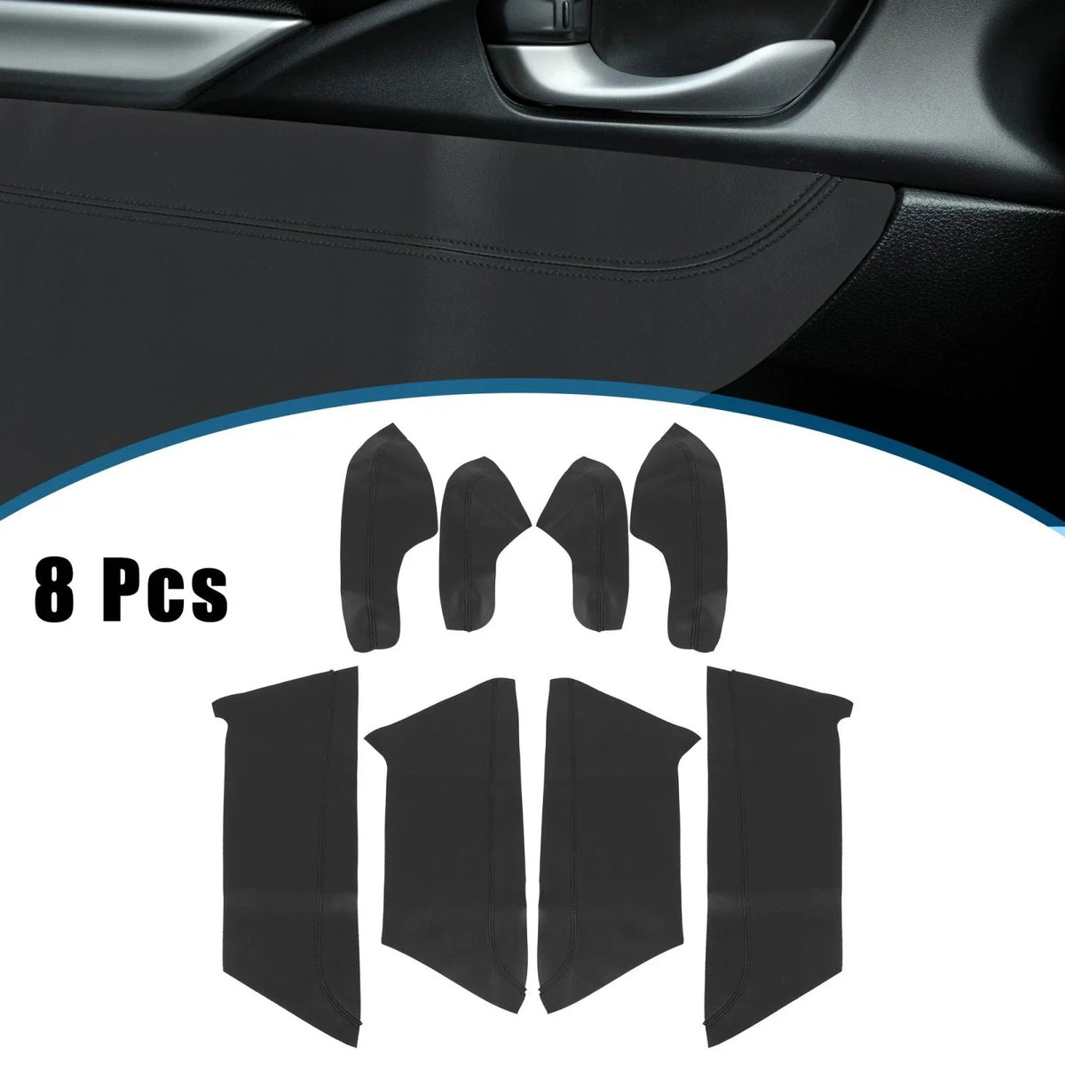 8Pcs Door Panel Armrest Protector Cover Pad for Honda Civic (2016–2020) Black