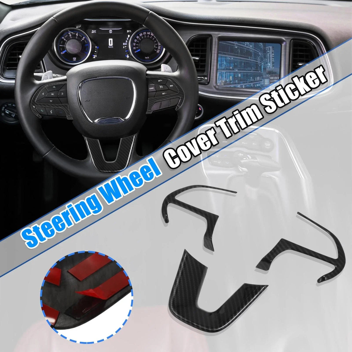 Set of 2 Black Inner Steering Wheel Cover Trim for Dodge Challenger Charger (2015–2020)