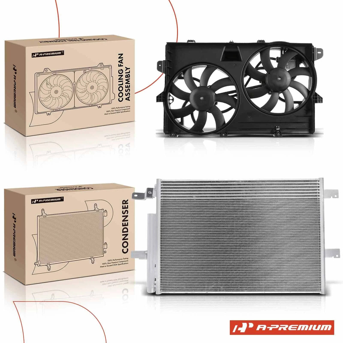 2X AC Condenser & Dual Cooling Fan Assembly for Ford Edge (2015–2023)