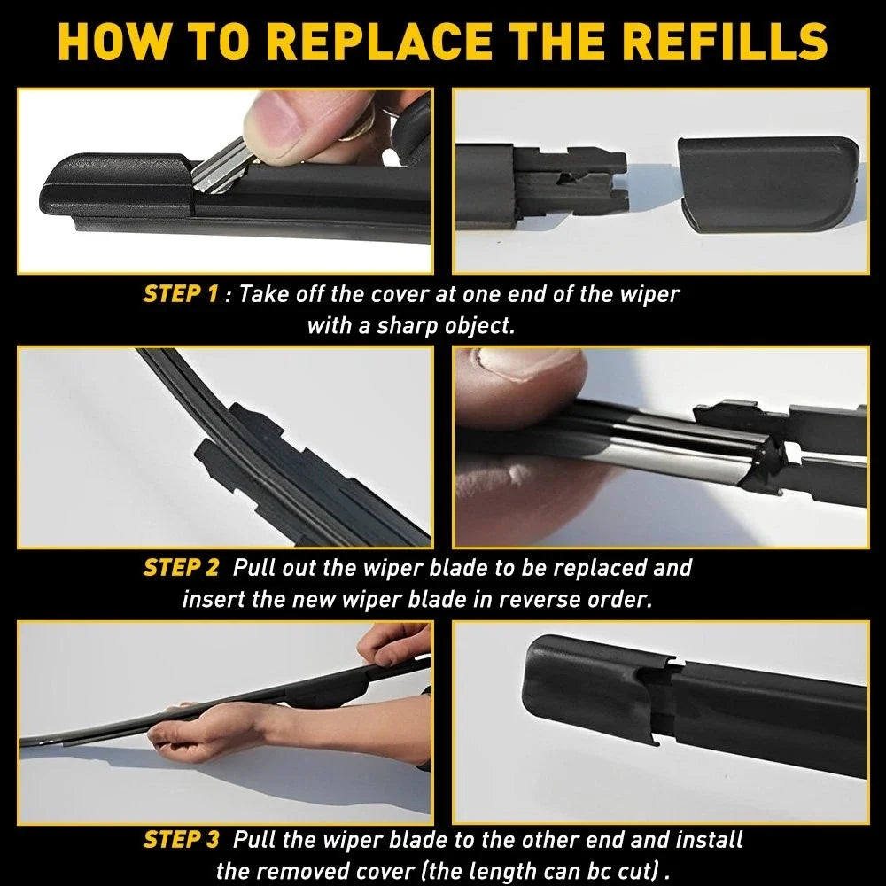 2 Pair Silicone Frameless Wiper Blade Refills for Universal (28")
