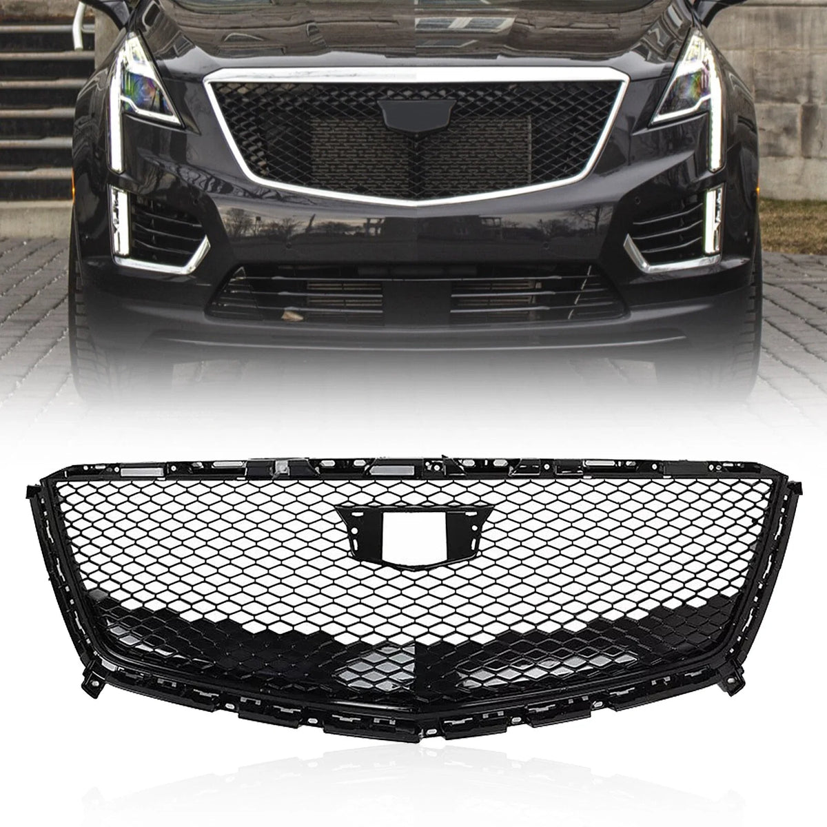 Front Bumper Grille for Cadillac XT5 (2017–2020) Gloss Black