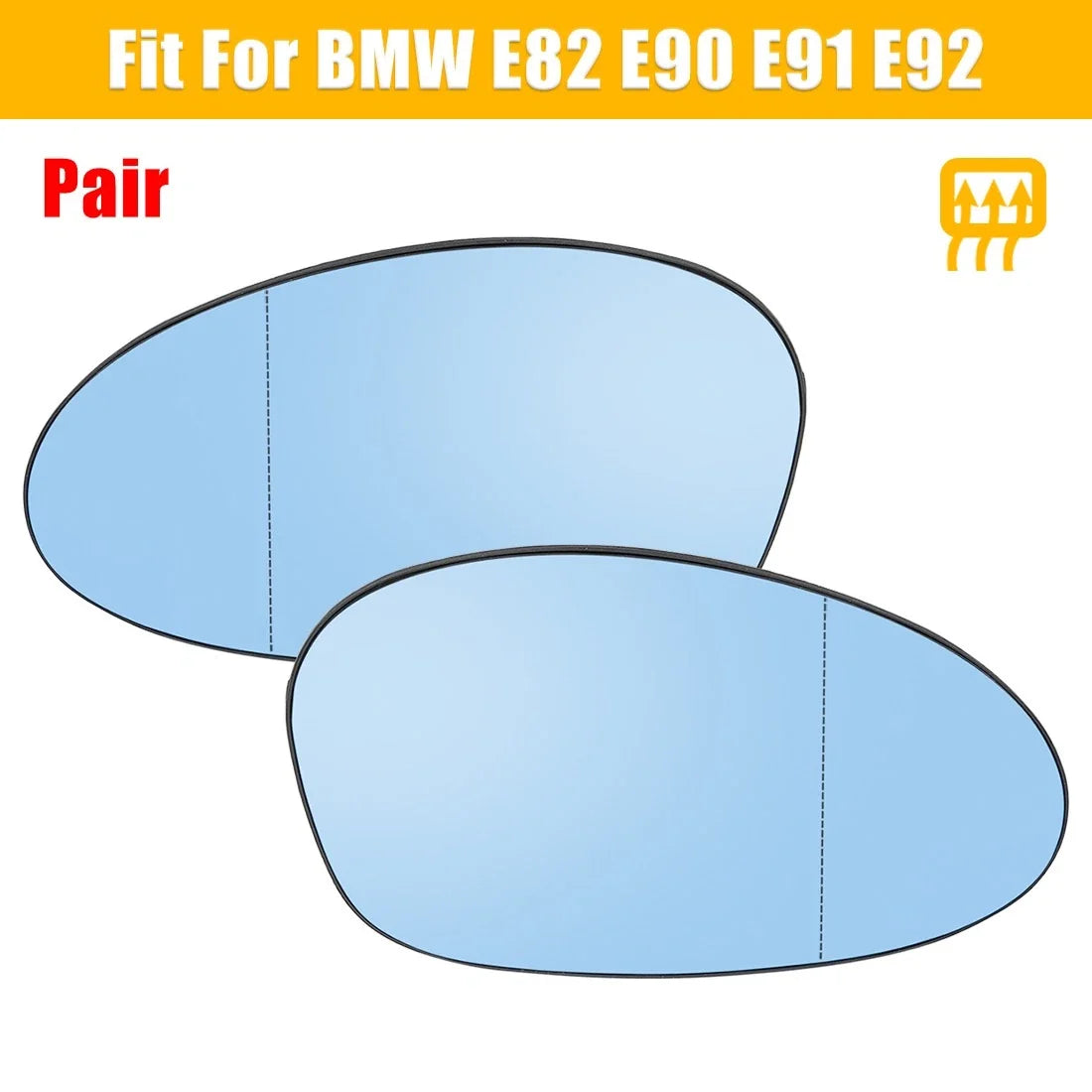Heated Wing Mirror Glass Pair for BMW 128i (2008–2009) W/Backing Blue