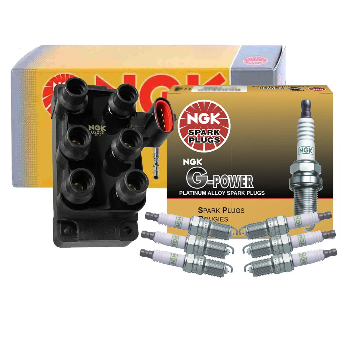 NGK DIS Ignition Coil & 6 G-Power Platinum Spark Plugs for Ford Mercury