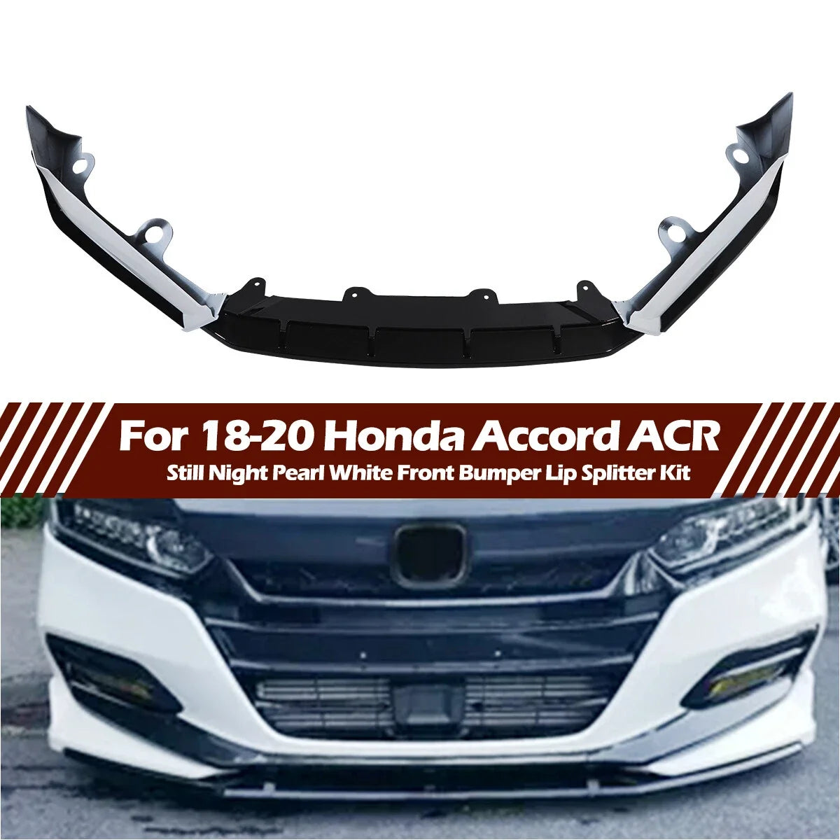 Front Lip Kit Splitter - White Pearl Finish for Honda Accord (2018-2020)