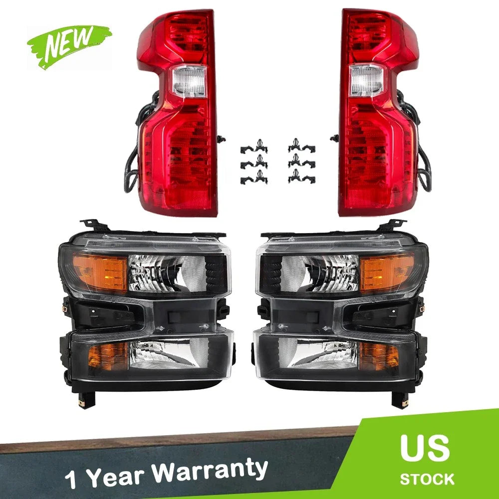 Set of 2 Tail Lights for Chevy Silverado 1500 (2019–2021) Black Halogen