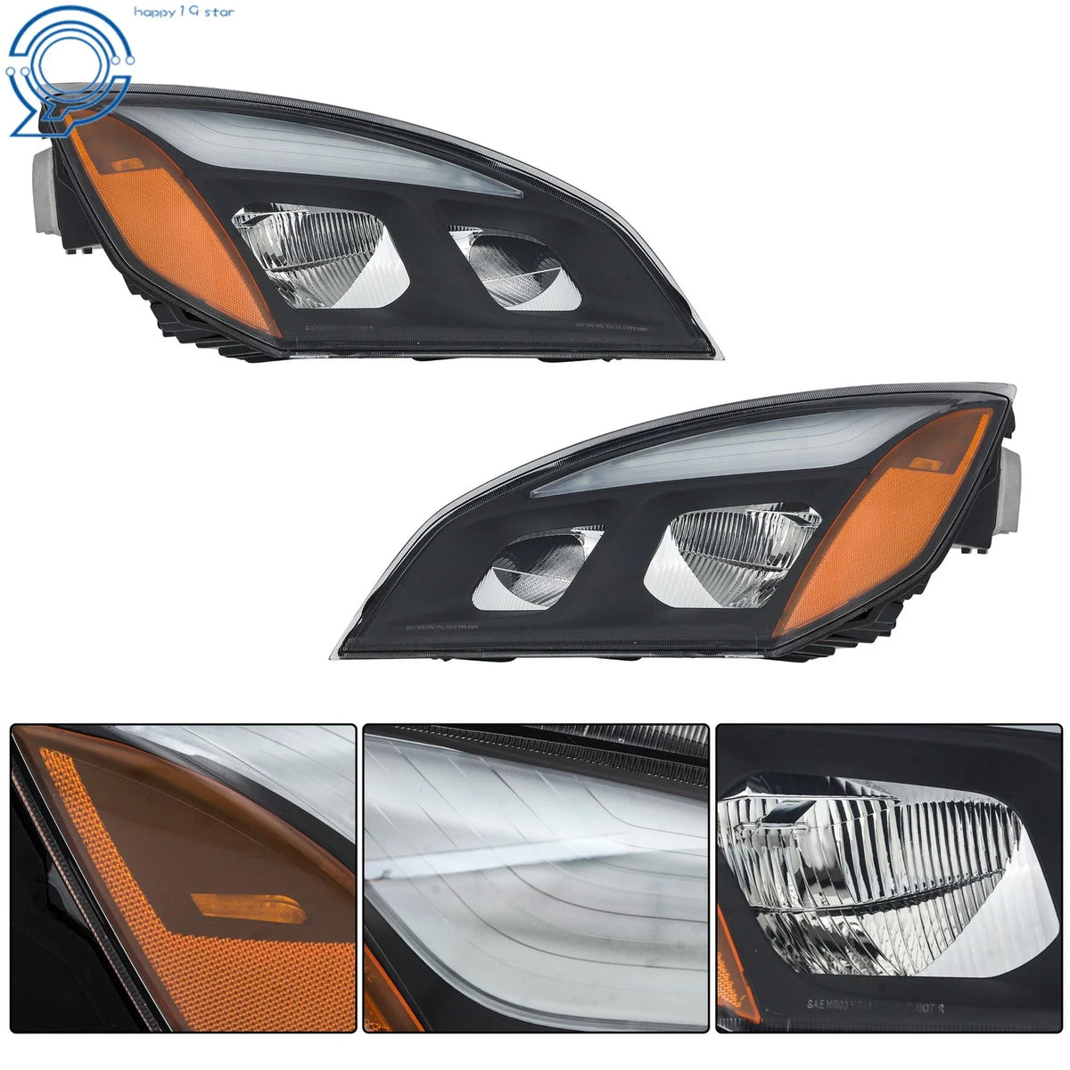 Full LED Black Headlights for Freightliner Cascadia (2018–2023)