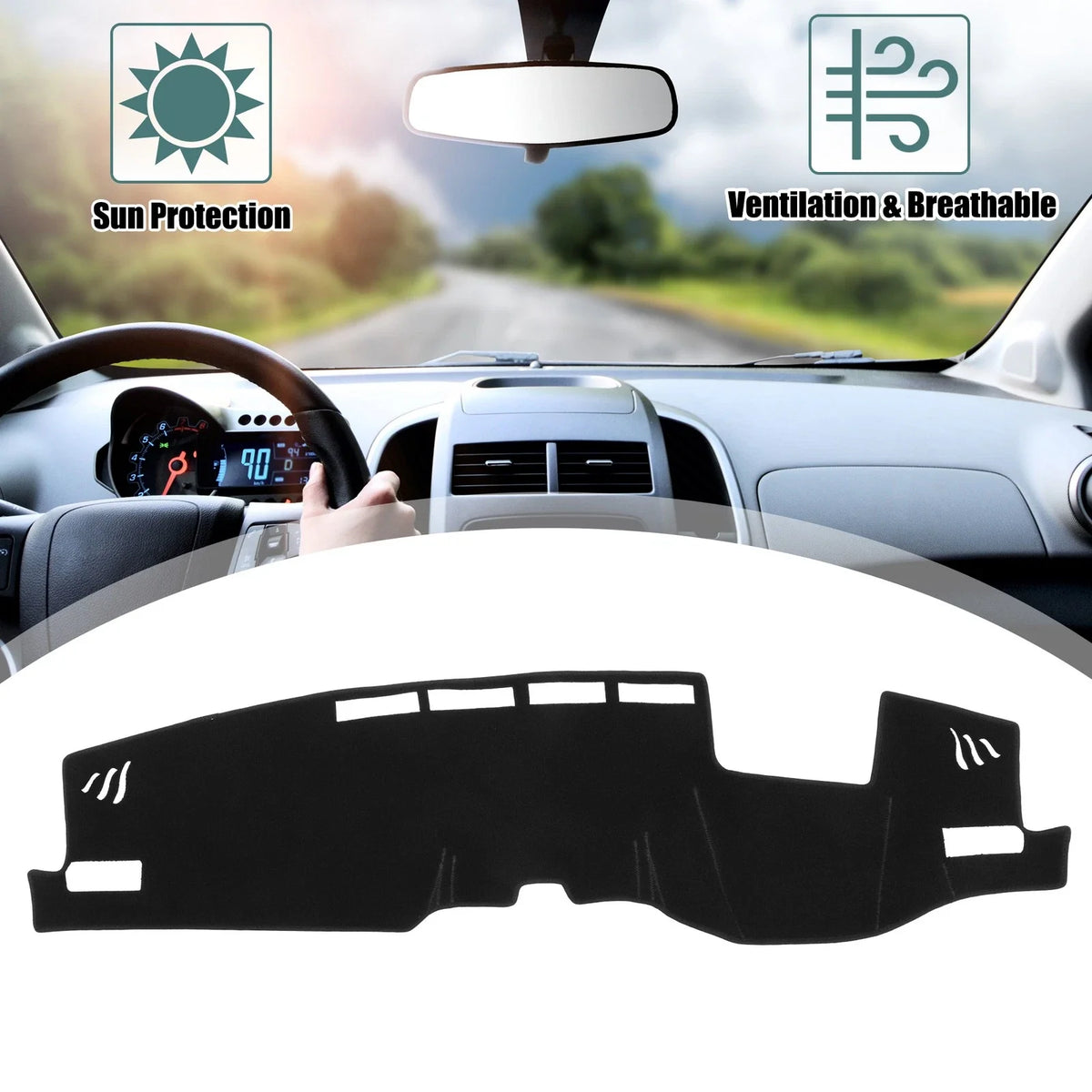 Dashboard Cover Mat for Toyota Harrier 80 Series (2020–2022) - Black Polyester