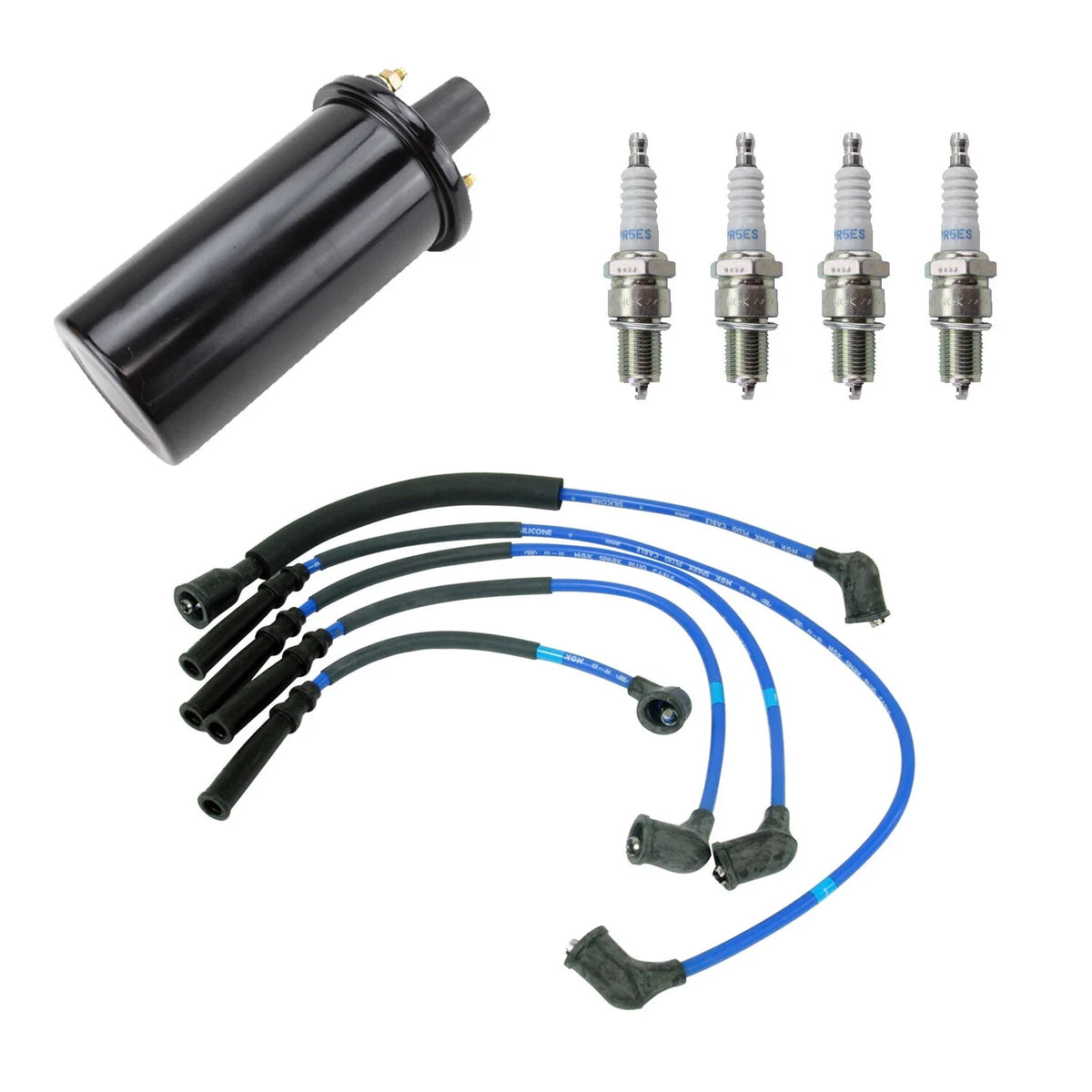 NGK Ignition Coil Wires & 4 Spark Plugs Kit for Mazda B2000 (1978–1985)