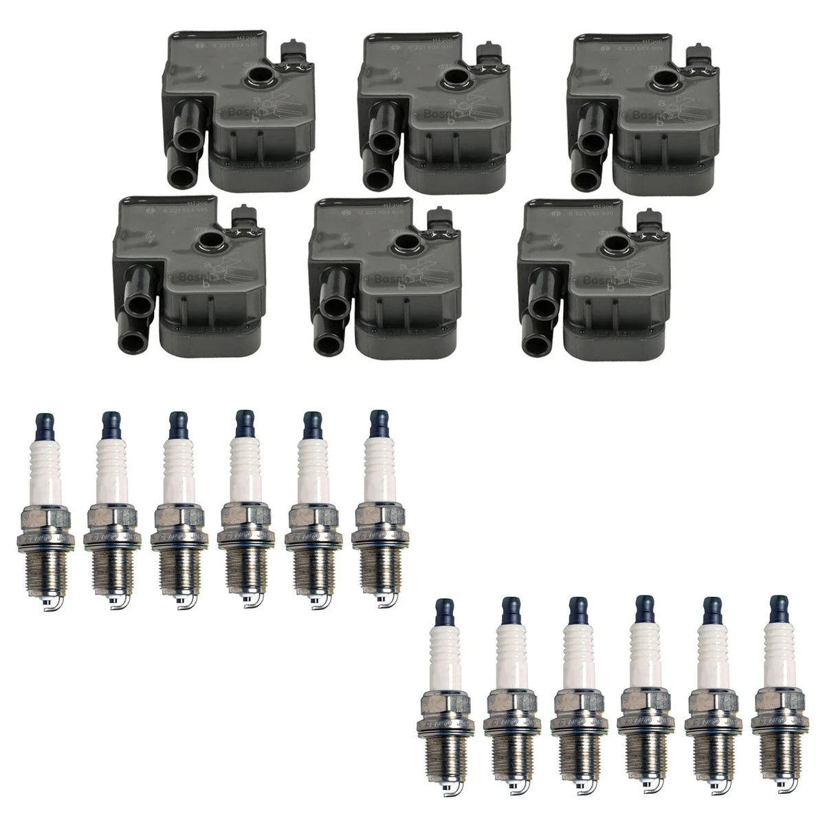 Set of 6 Ignition Coils & 12 U-Groove Spark Plugs for Mercedes W203 C209 W163