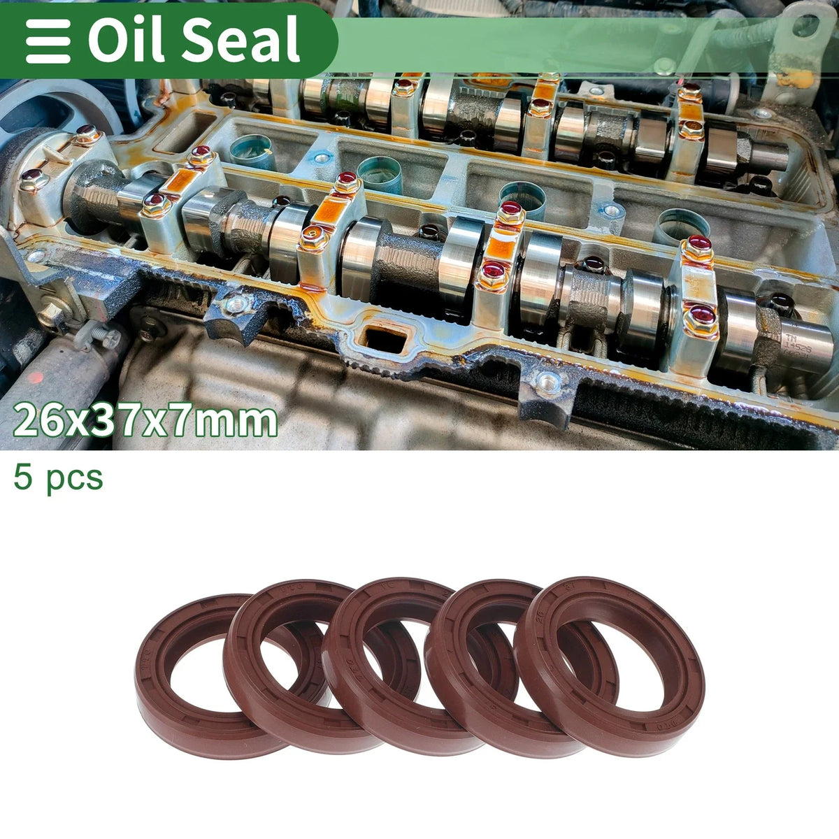 Set of 5 Oil Seal Rotary Shaft Seal FKM Rubber 26x37x7mm