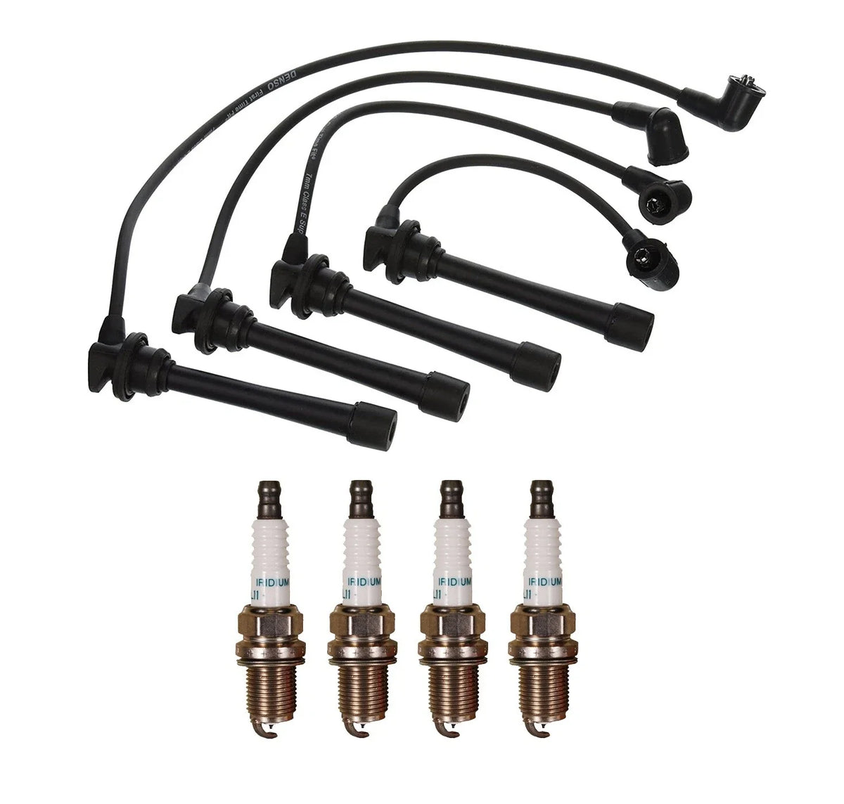 Denso 7mm Wire Set & 4 Iridium Spark Plugs for Kia Spectra (2000–2009)