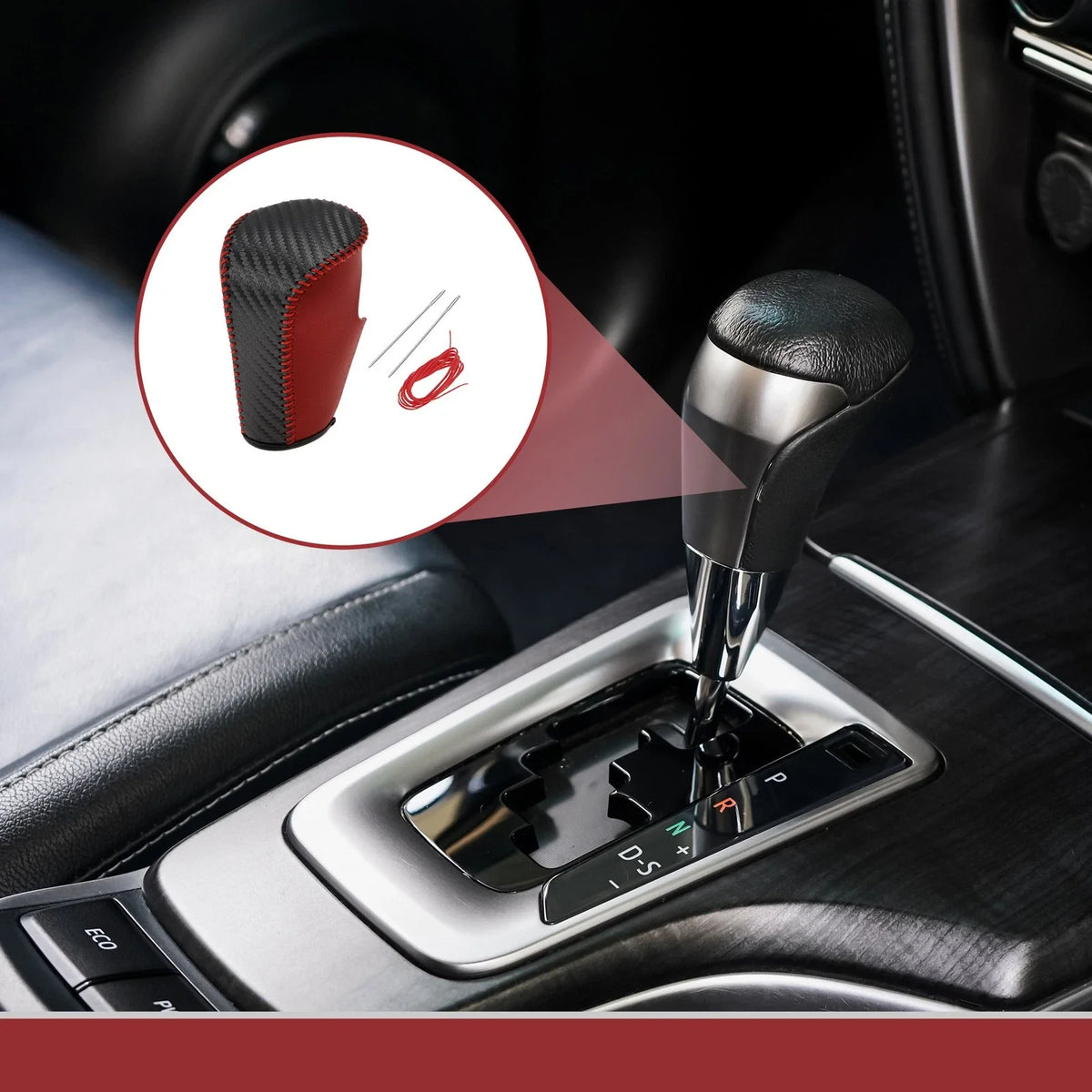Gear Shift Knob Cover for Honda Accord (2008–2012) Black Red Leather